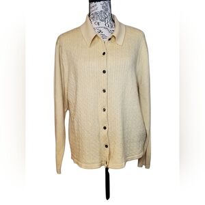 Vintage Talbots Woolmark Pale Yellow Cardigan 100% Wool Size XL